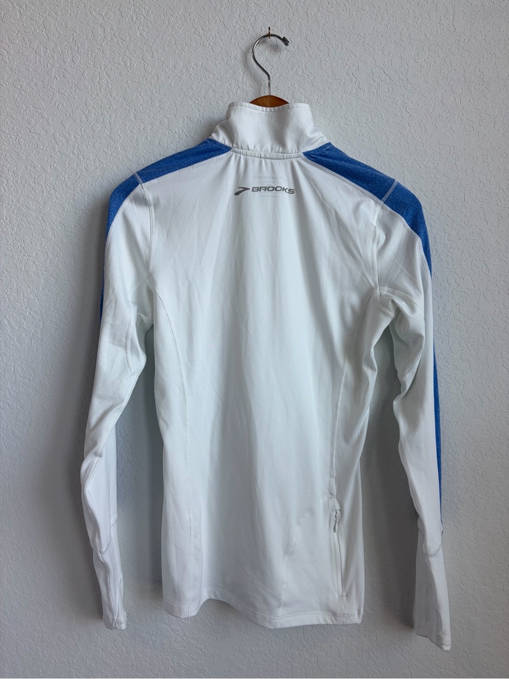 White Brooks Small Half-Zip Pullover with Blue Sleeve Stripes - Picture 3 of 7